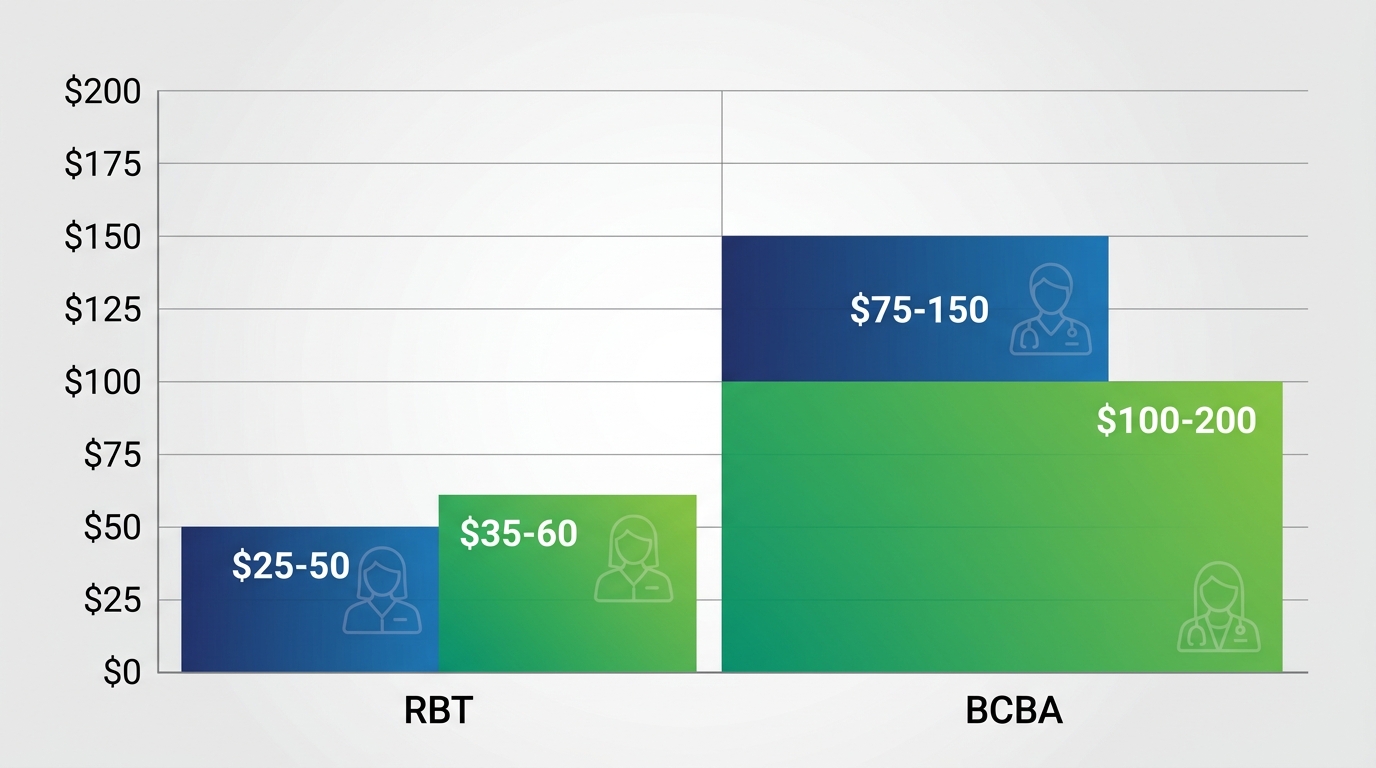 Horizontal bar chart comparing ABA therapy hourly rates for RBT and BCBA in Missouri versus US national averages